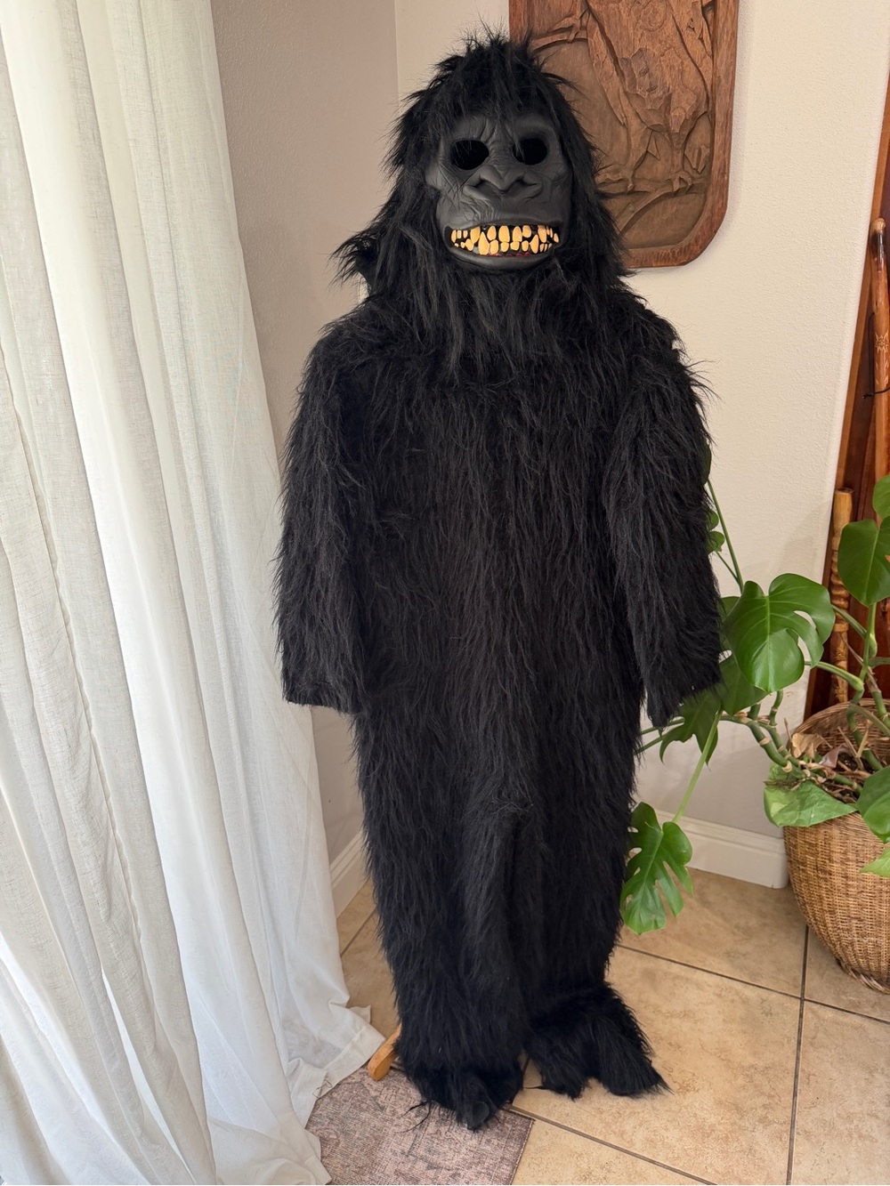 Gorilla Ape Costume Unisex Small Full Body Black Faux Fur Mask Halloween